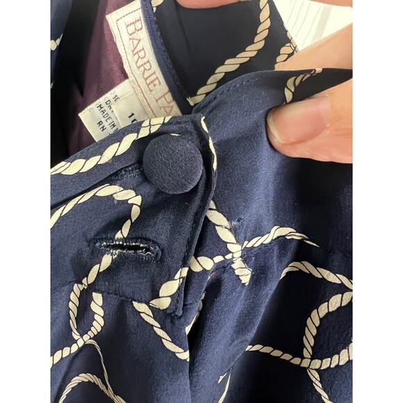 Vintage 80s 100% Silk Navy Pleated Midi Skirt Rope Pattern Preppy Size 6 Small - Picture 4 of 7